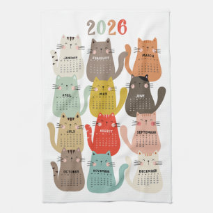 2026 Calendar Earth Tones Cats Tea Towel