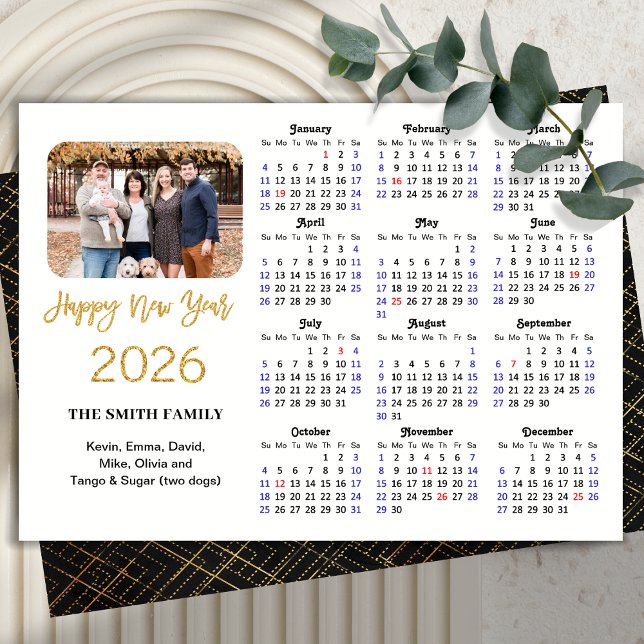 2026 Calendar Elegant Gold Glitter Script Photo  Holiday Card (Creator Uploaded)