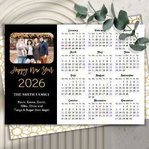 2026 Calendar Elegant Gold Glitter Script Photo Holiday Card