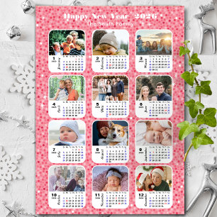 2026 Calendar Family 12 Photo Modern Pink Glitter