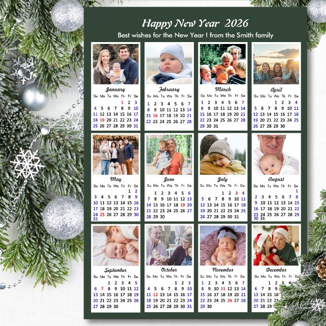 2026 Calendar Family 12 Photo Sage Green Magnetic (Creator Uploaded)
