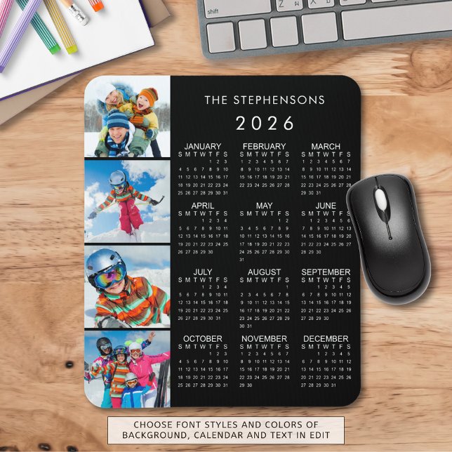 2026 Calendar Family 4 Photo Personalised Colour Mouse Pad (Creator Uploaded)