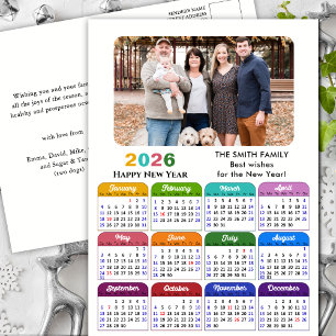 2026 Calendar Family Photo Modern Black Colourful Holiday Postcard
