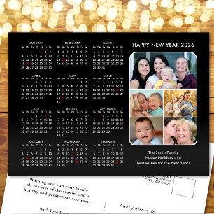 2026 Calendar Family Photo Modern Black Minimalist Holiday Postcard