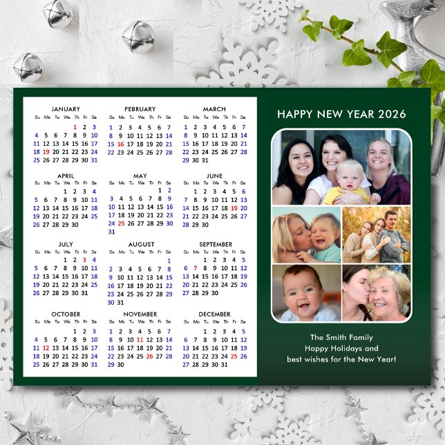 2026 Calendar Family Photo Modern Green Magnetic (Creator Uploaded)