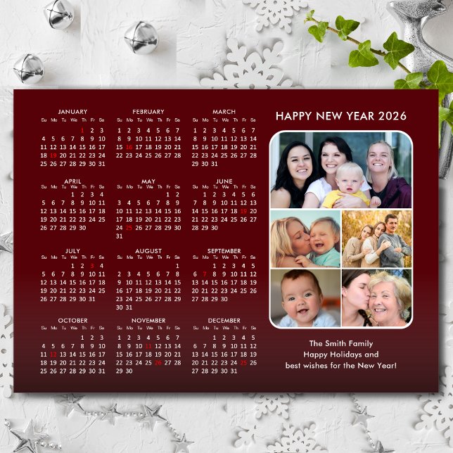 2026 Calendar Family Photo Modern Red Magnetic (Creator Uploaded)