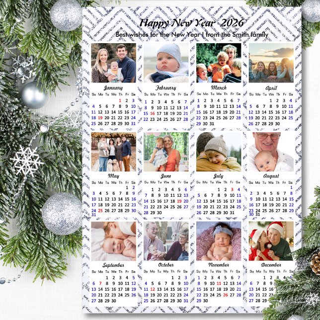 2026 Calendar Family Photo Modern Silver Glitter (Creator Uploaded)