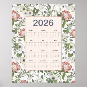 2026 Calendar Flowers Butterflies Poster