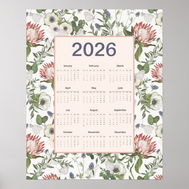 2026 Calendar Flowers Butterflies Poster (Front)