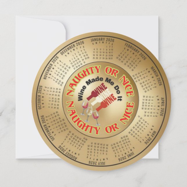 2026 Calendar Funny Wine Made Me Do it Holiday Card (Back)