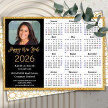 2026 Calendar Gold Glitter Business Photo New Year