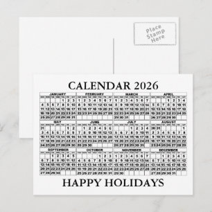 2026 Calendar Greeting Postcard White