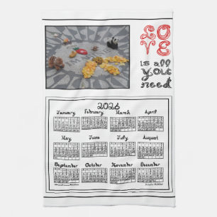 2026 Calendar Imagine Peace Photo LOVE Fabric Font Tea Towel