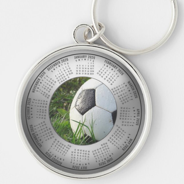 2026 Calendar Keychain Soccer Ball In Grass (Front)