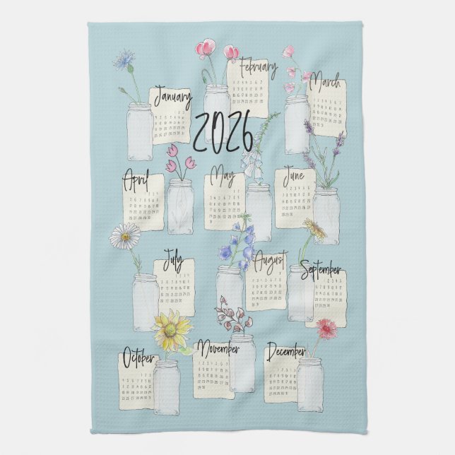 2026 Calendar Kitchen Tea Towel (Vertical)