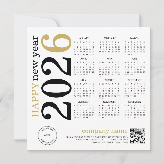 2026 Calendar Logo QR Code Happy New Year Holiday Card (Front)