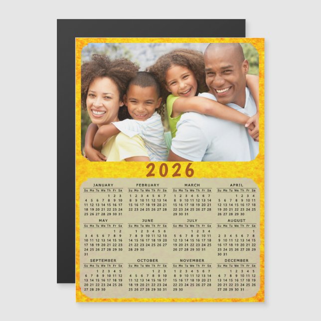 2026 Calendar Magnet Family Photo Golden Yellow (Front/Back)