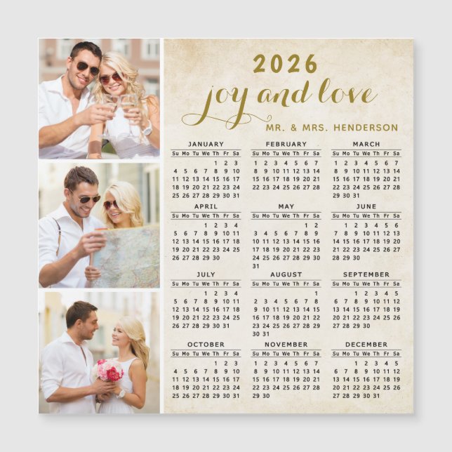 2026 Calendar Magnet for Fridge Custom Photo Beige (Front)