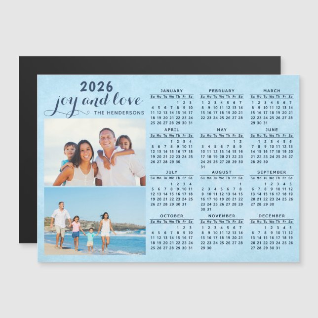 2026 Calendar Magnet Two Photos Collage Blue (Front/Back)
