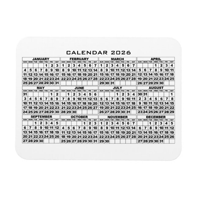 2026 Calendar Magnet White (Horizontal)