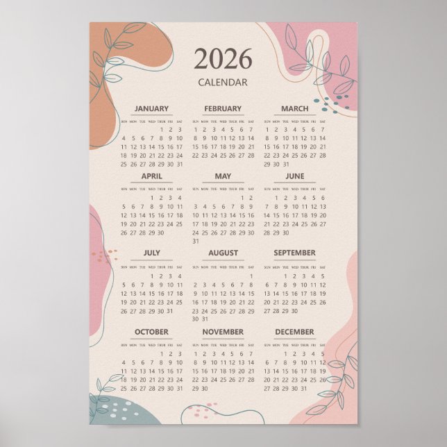 2026 Calendar Mid Century Abstract Boho Aesthetic Poster (Front)