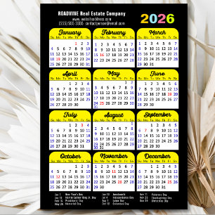 2026 Calendar Minimalist Black Corporate Magnetic