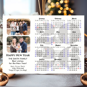 2026 Calendar Modern Black Family Photo Minimalist Holiday Card