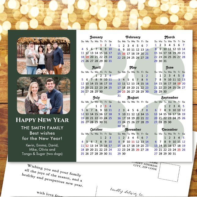 2026 Calendar Modern Black Family Photo Minimalist Holiday Postcard (Creator Uploaded)