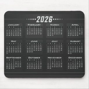 2026 Calendar Modern Black White  Mouse Pad
