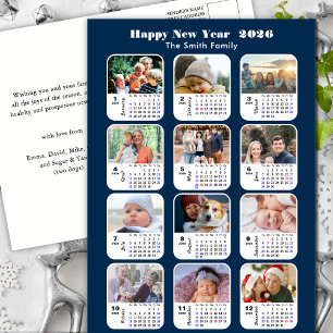 2026 Calendar Modern Family 12 Photo Blue Glitter Holiday Postcard
