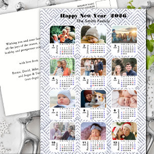 2026 Calendar Modern Family Photo Collage Silver Holiday Postcard