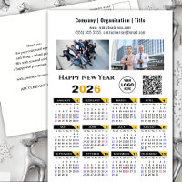 2026 Calendar Modern Gold Black Business Logo QR