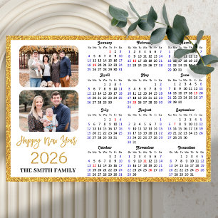 2026 Calendar Modern Gold Glitter 2 Photo Magnetic