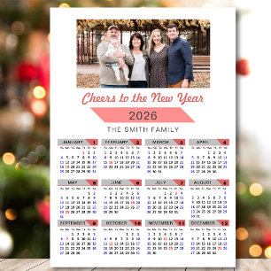 2026 Calendar Modern Pink Family Photo Magnetic