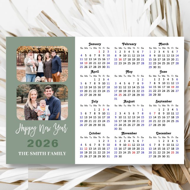 2026 Calendar Modern Sage Green 2 Photo Magnetic (Creator Uploaded)