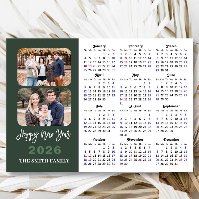 2026 Calendar Modern Sage Green 2 Photo Magnetic (Creator Uploaded)