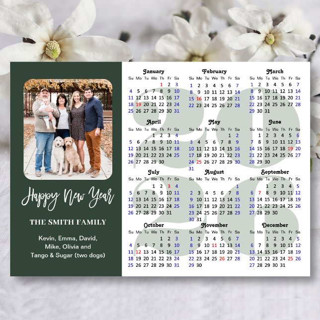 2026 Calendar Modern Sage Green Minimalist Photo Holiday Card (Creator Uploaded)
