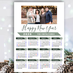 2026 Calendar Modern Sage Green Minimalist Photo Holiday Card