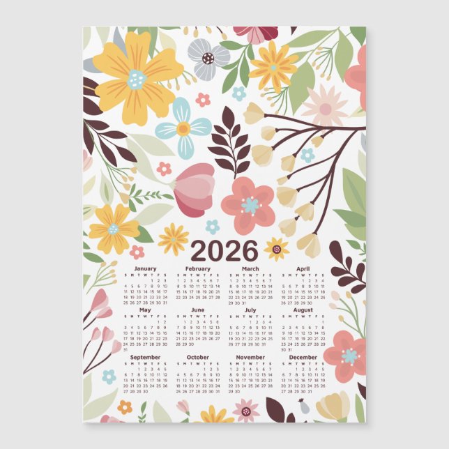 2026 Calendar Multicolor Hand Drawn Floral (Front)