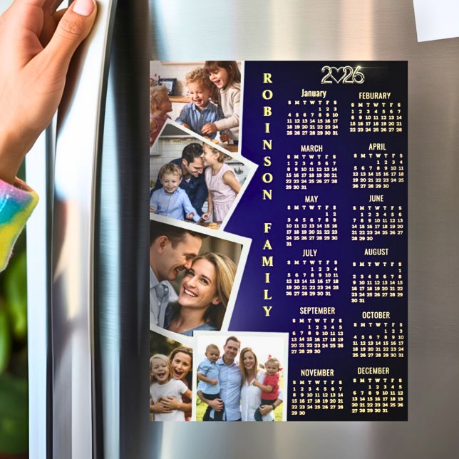 2026 Calendar Navy White Gold 5 Photo Collage (Creator Uploaded)