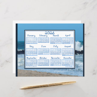 2026 Calendar Ocean Waves Beach Rocks Fabric Font