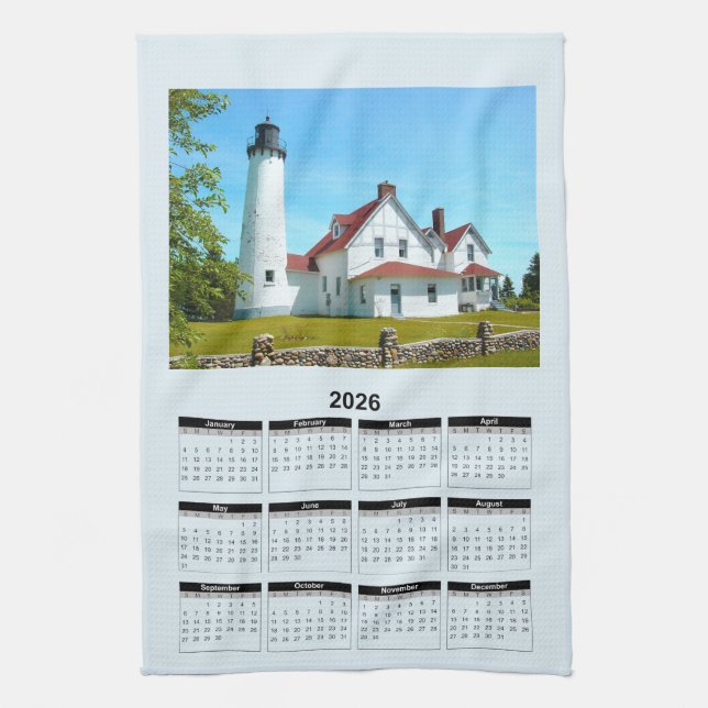 2026 Calendar of Door County Wisconsin Lighthouse  Tea Towel (Vertical)