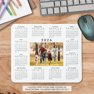 2026 Calendar One Photo Personalised Custom Colour Mouse Pad