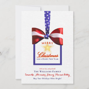 2026 Calendar Patriotic Christmas America Flag Bow Holiday Card