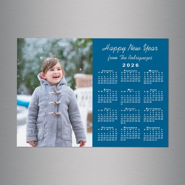2026 Calendar Photo Happy New Year Blue Magnet (2026 Calendar Photo Happy New Year Blue Magnet in situ)