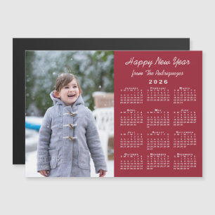 2026 Calendar Photo Happy New Year Burgundy Magnet