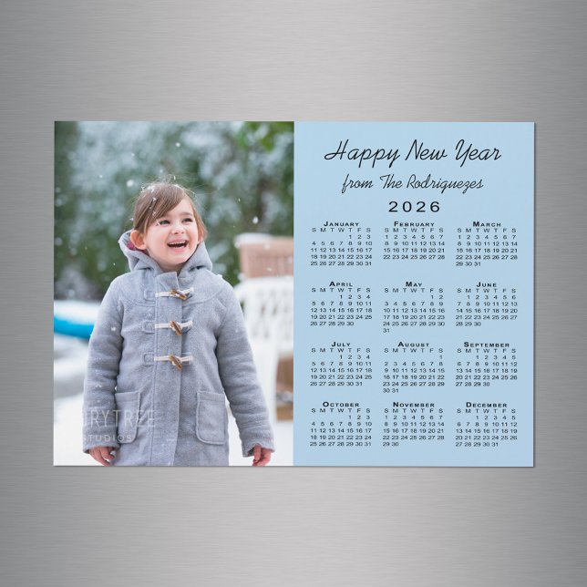 2026 Calendar Photo Happy New Year Light Blue (2026 Calendar Photo Happy New Year Light Blue Magnet in situ)