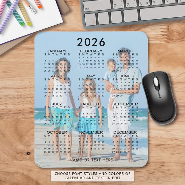 2026 Calendar Photo Text Custom Mouse Pad (Creator Uploaded)