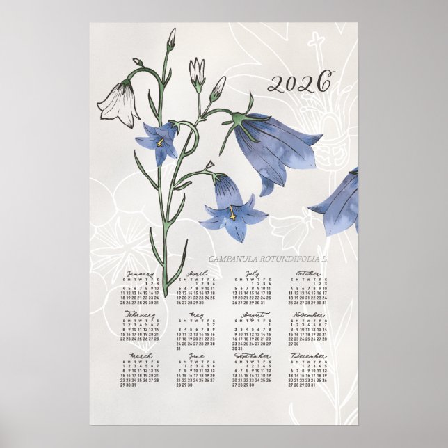 2026 Calendar Poster Botanical Bluebell (Front)