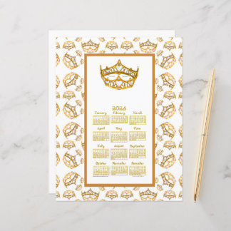2026 Calendar Queen Hearts Gold Crown Fabric Font